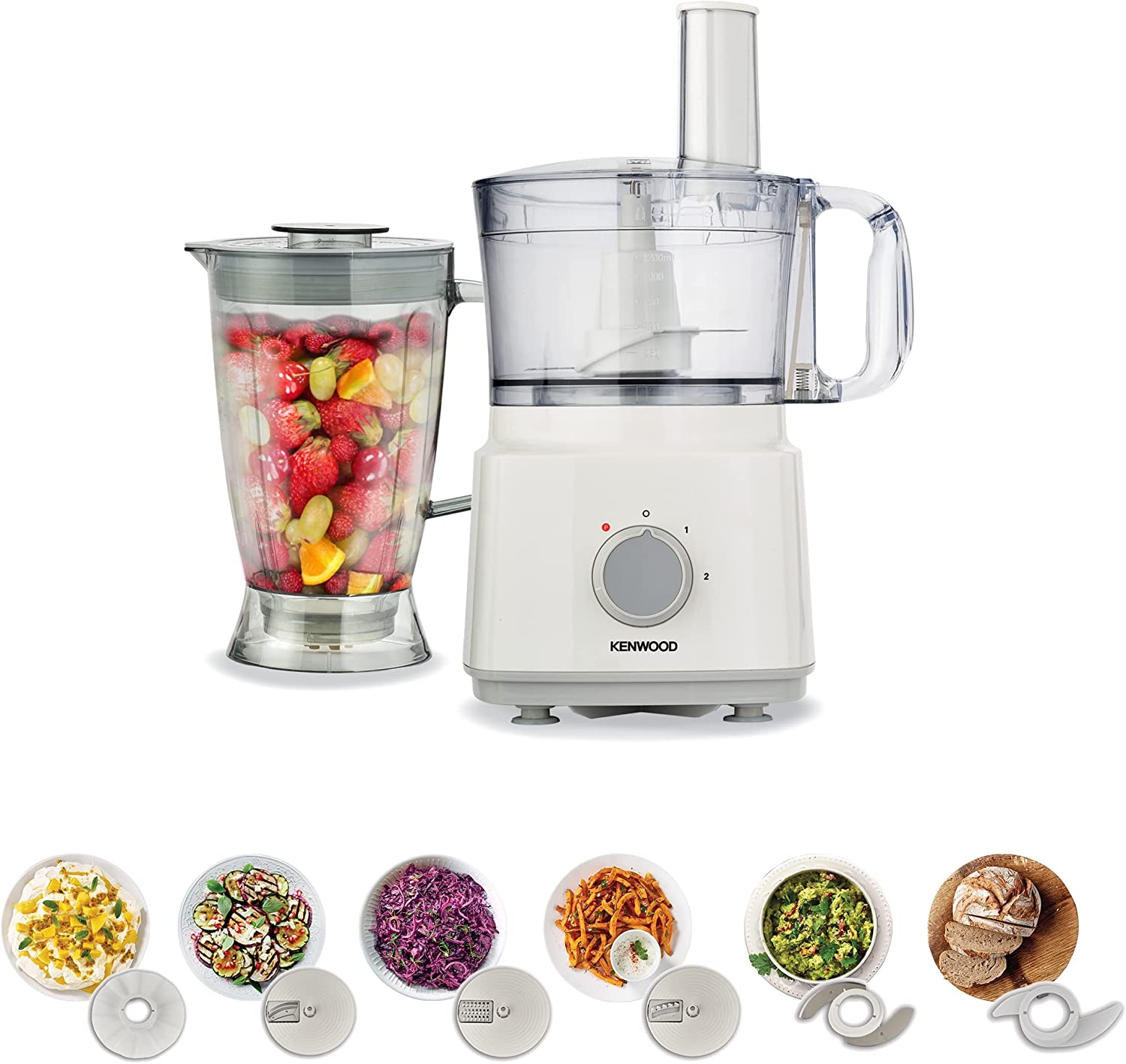 Kenwood Food Processor 750W Multi Functional With 3 Interchangeable Disks Blender Whisk Dough Maker Fdp03 White