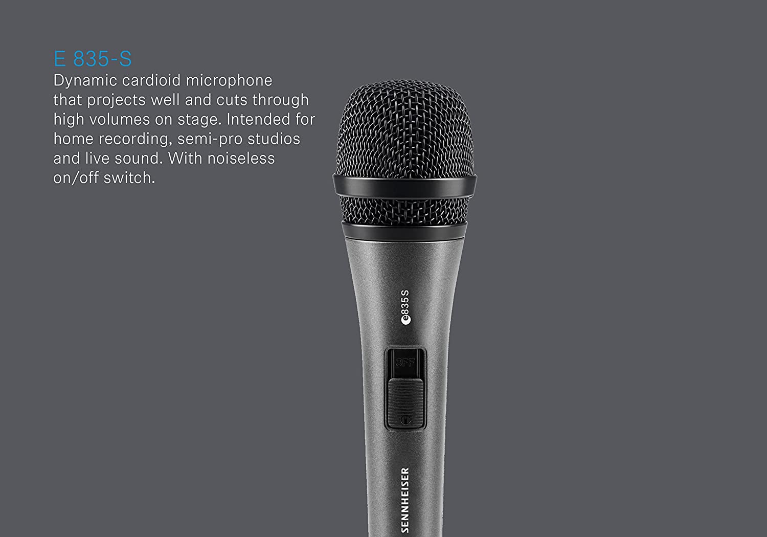 Sennheiser Professional E 835-S Dynamic Cardioid Vocal Microphone with On/Off Switch