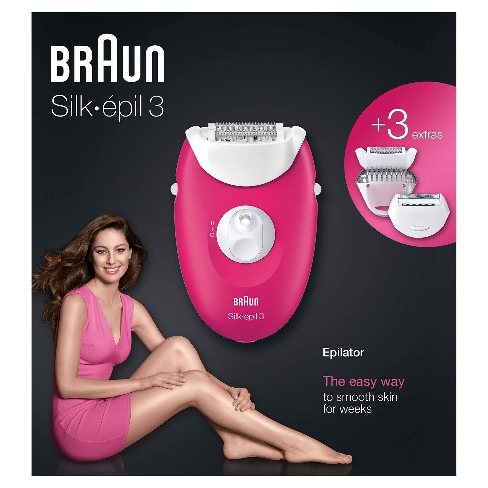 Braun Silk-epil 3 3-410 Epilator Raspberry Pink with 3 Extras