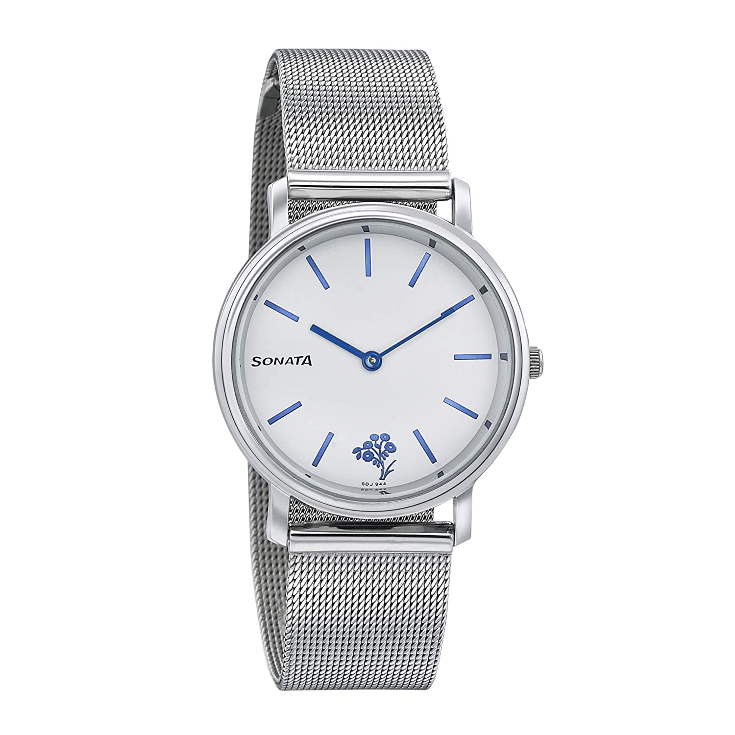 Sonata Silver Lining Analog Women's Watch 87029SM01 | Stainless Steel | Mesh Strap | Water-Resistant | Minimal | Quartz Movement | Lifestyle | Business | Scratch-resistant | Fashionable | Halabh.com