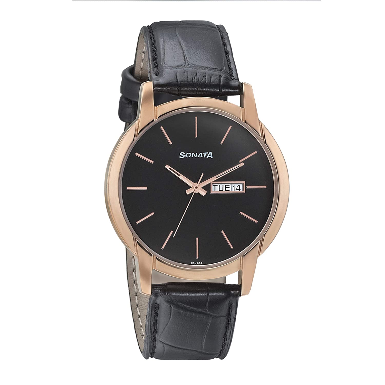 Sonata Gold Analog Men's Watch 77031WL05 | Leather Band | Water-Resistant | Quartz Movement | Classic Style | Fashionable | Durable | Affordable | Halabh.com