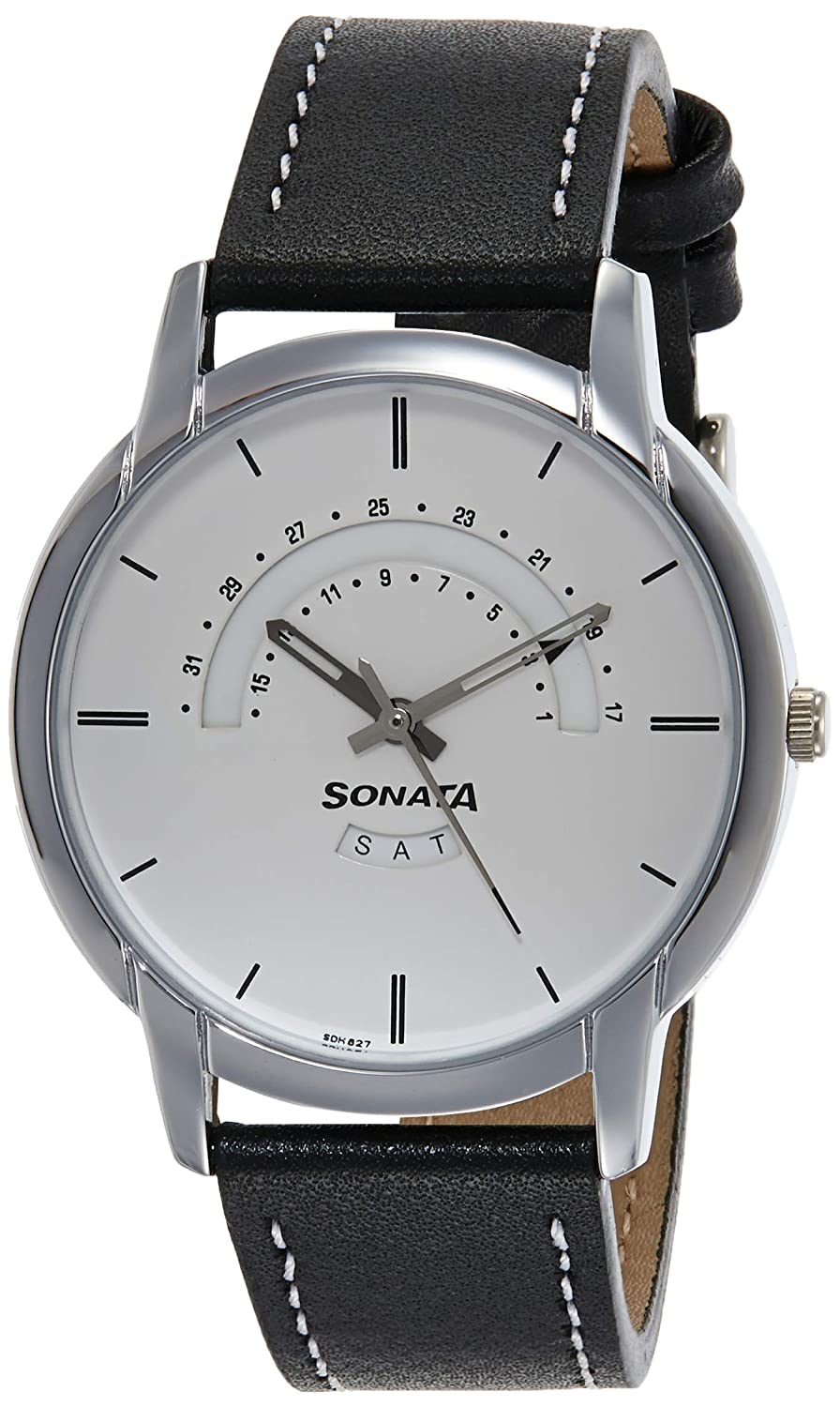 Sonata Analog White Dial Men's Watch 77031SL02 | Leather Band | Water-Resistant | Quartz Movement | Classic Style | Fashionable | Durable | Affordable | Halabh.com