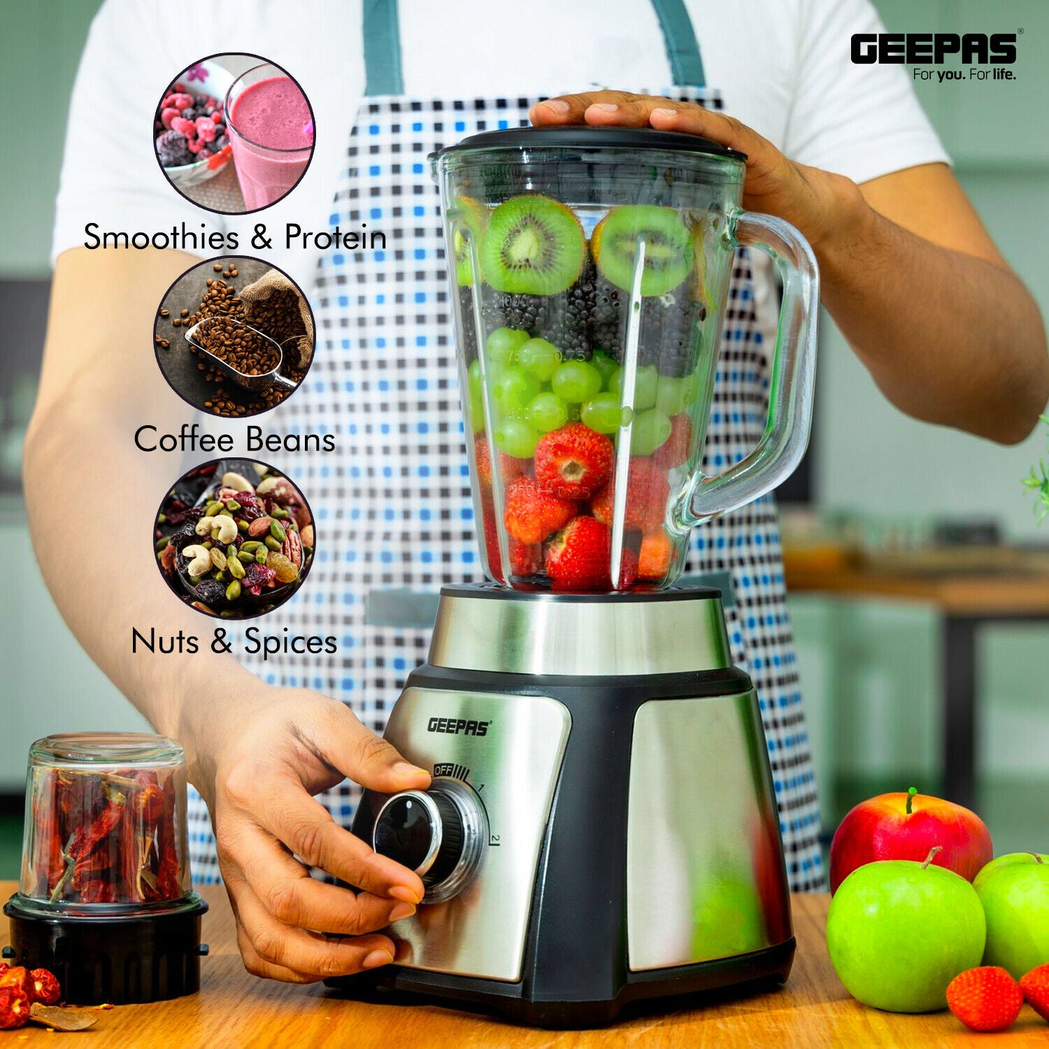Geepas Electric Blender Smoothie Maker Food Jug 500W - 500W Grey