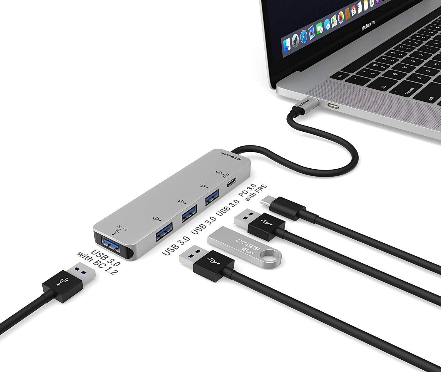 Ezquest 4-Port USB 3.0 Hub Adapter with USB-C PD 3.0
