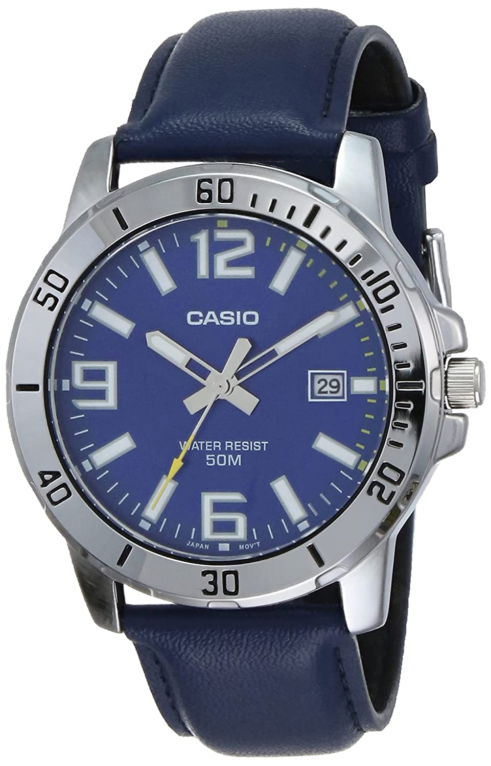 Casio Analog Men's Watch MTP-VD01L-2BVUDF | Blue Dial | Water-Resistant | Quartz Movement | Genuine Leather | Fashionable | Durable | Affordable | Halabh