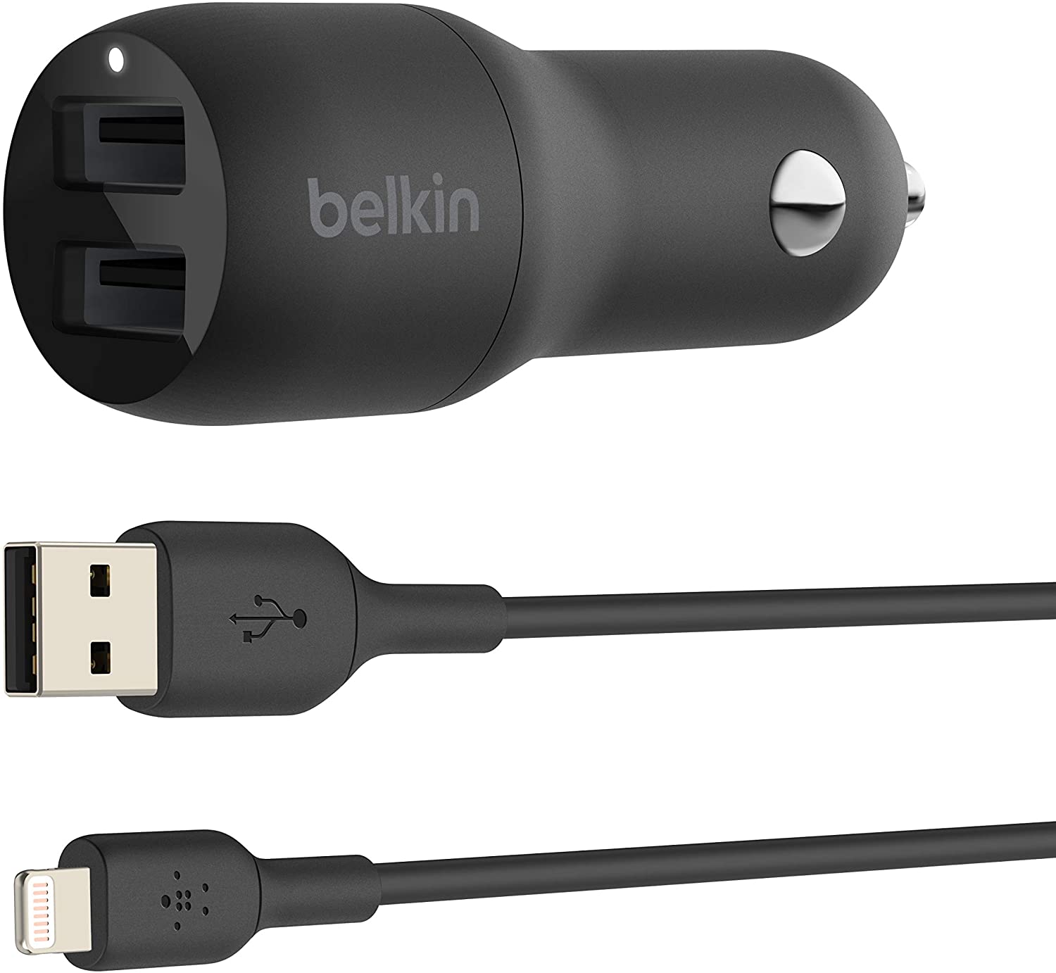 Belkin Car Charger Dual Port 4.8Amp 2X12W With 1M Ltg Cable Black