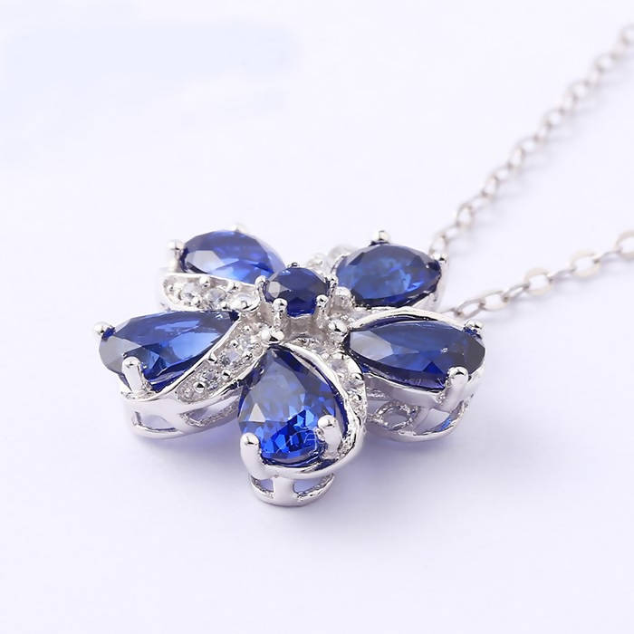 925 Sterling Silver Necklace with Blue Sapphire Stone