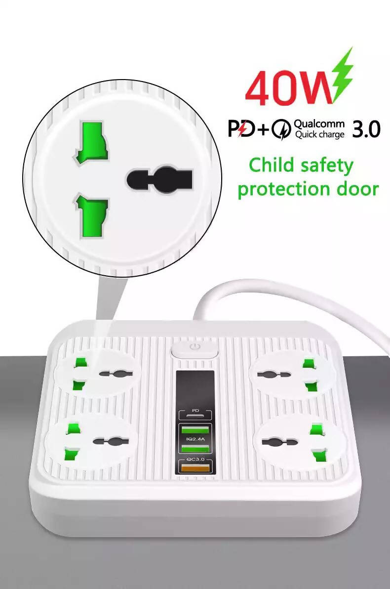 Smart Plug ON/OFF 16A Universal Outlets 3 USB Ports 2M Extension | Outlet | USB | Extension Cord | Electronics | Home Improvement | Technology | Convenience | Protection | Versatility | Halabh.com