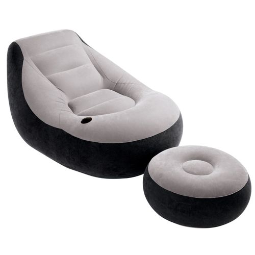 Intex Ultra Lounge Inflatable Flocked Air Sofa Chair Ottoman Grey & Black 51 x 39 x 30