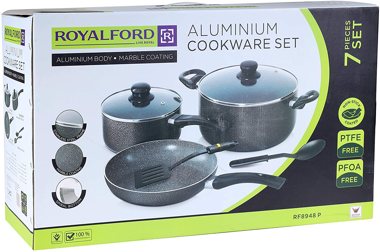 Royalford 7Pc Marble Coated Alum Cookware Set Black