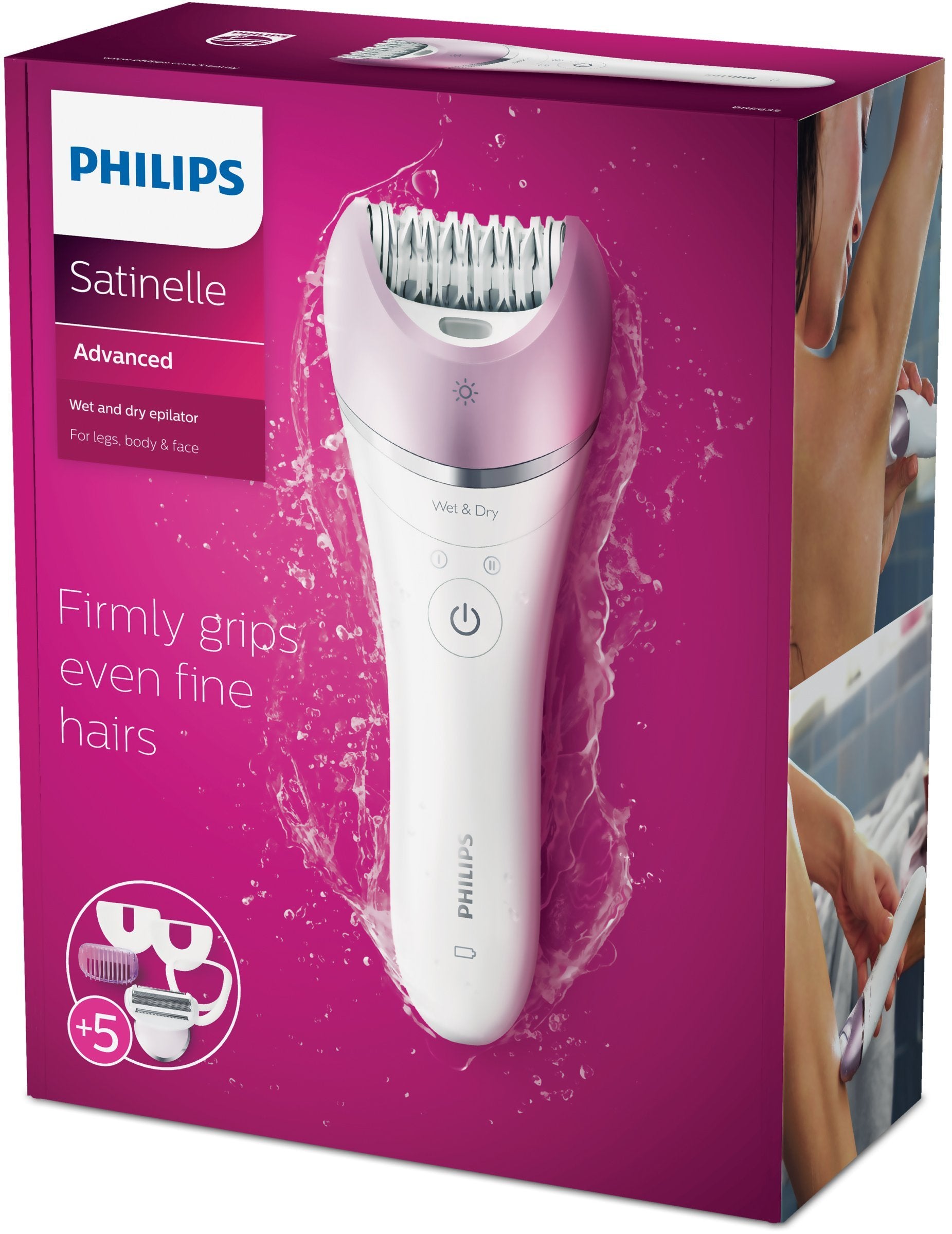 Philips BRE635 Satinelle Advanced Cordless Epilator All-rounder for face and body hair removal