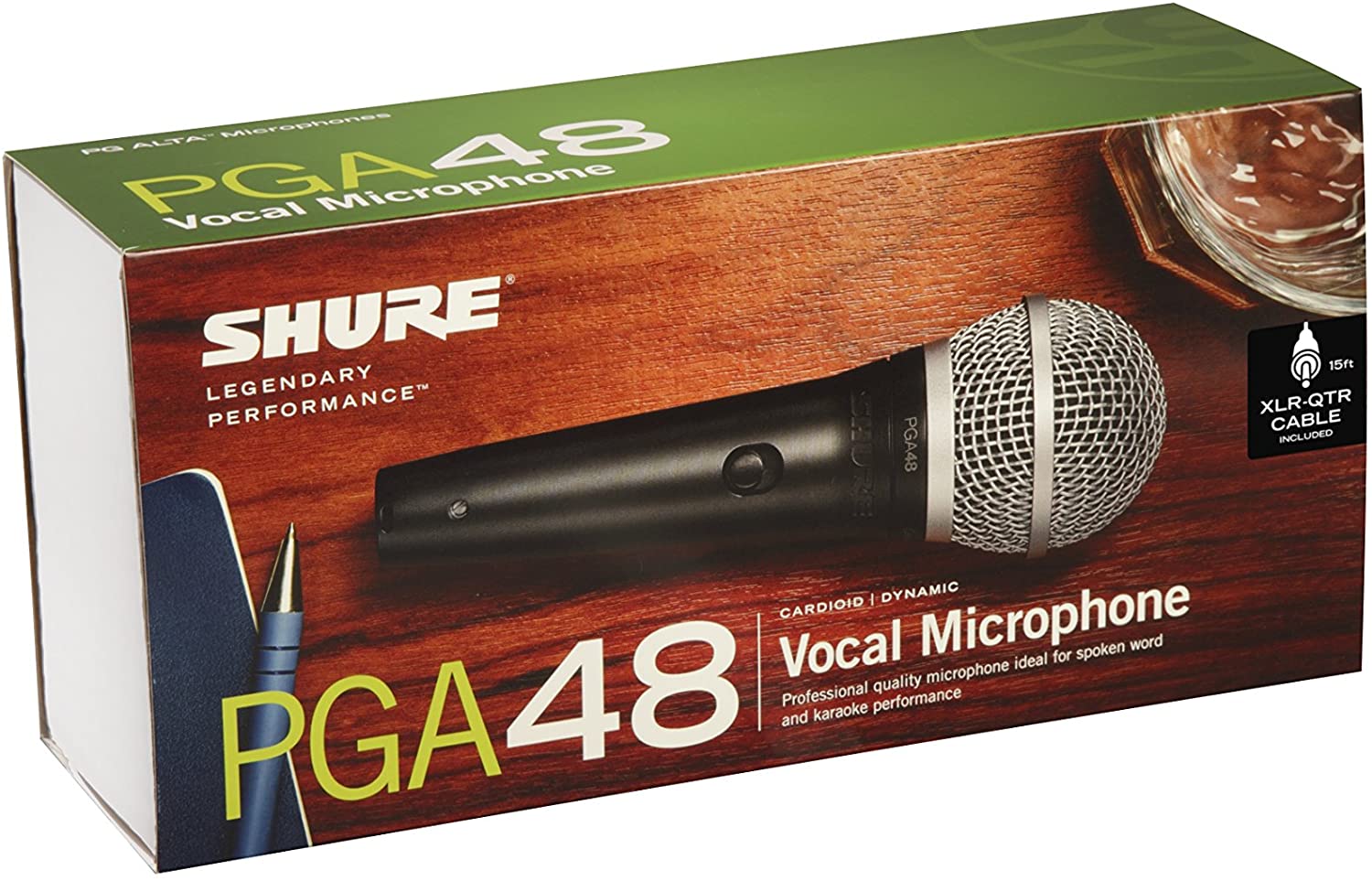 Shure PGA48-QTR Cardioid Dynamic Vocal Microphone with 15' XLR-QTR Cable 5.00 x 10.00 x 3.50