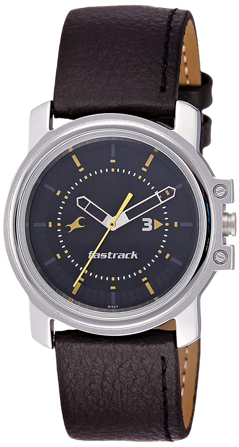 Fastrack Men Analog Black Watch 3039SL02 | Leather Band | Water-Resistant | Quartz Movement | Classic Style | Fashionable | Durable | Affordable | Halabh.com