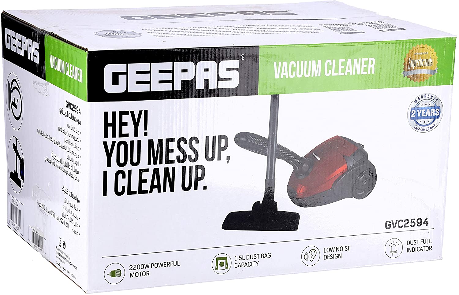 Geepas Vacuum Cleaner 1.5 Liter 2200 Watts Assorted Colors
