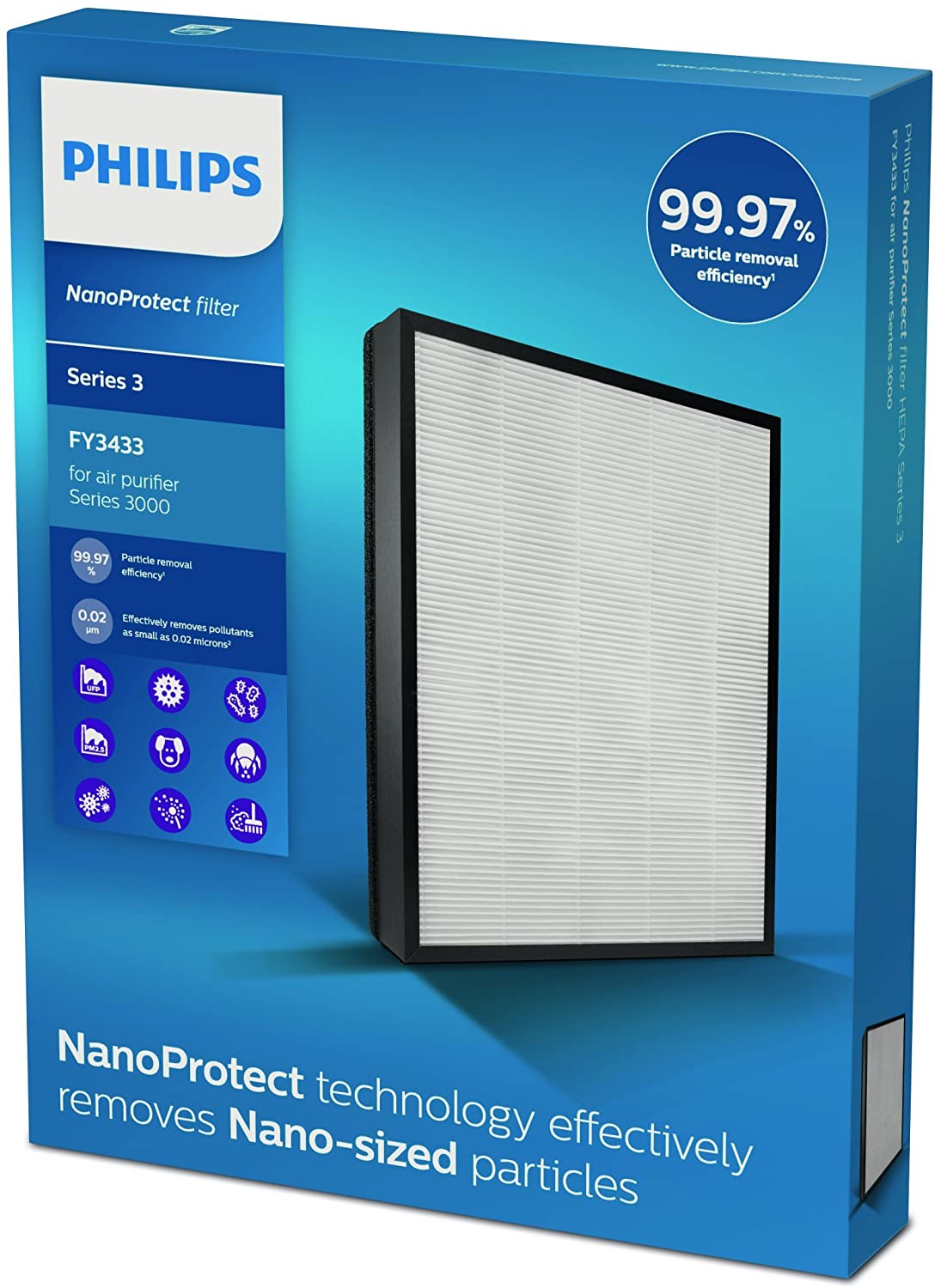 Philips FY3433 NanoProtect 3000 Series True HEPA3 Filter for Air Purifier Multicolor
