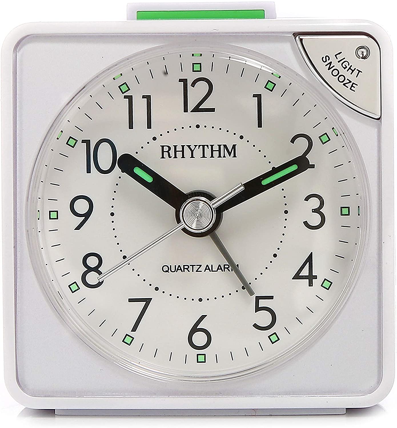 Rhythm Alarm Clock White CRE211NR03 | Reliable Timekeeping | Travel | Wake Up Routine | Snooze Function | Battery Operated | Portable | White Face | Halabh.com