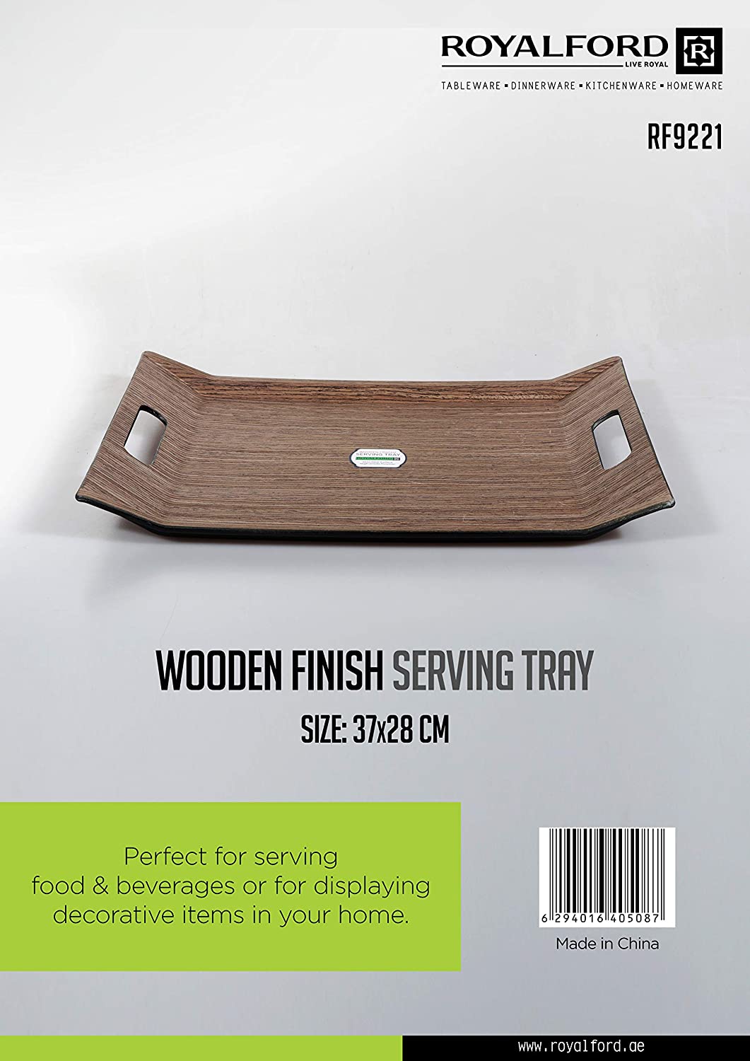 Royalford Wooden Finish Serving Tray 37x28 CM Brown