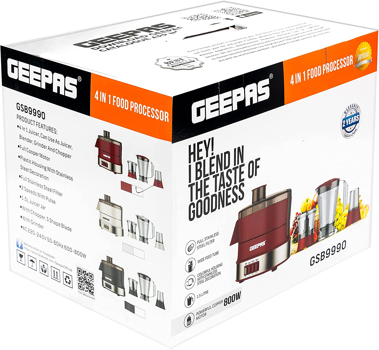 Geepas 4 In 1 Food Processor Multi Color 1.5 Liter Capacity