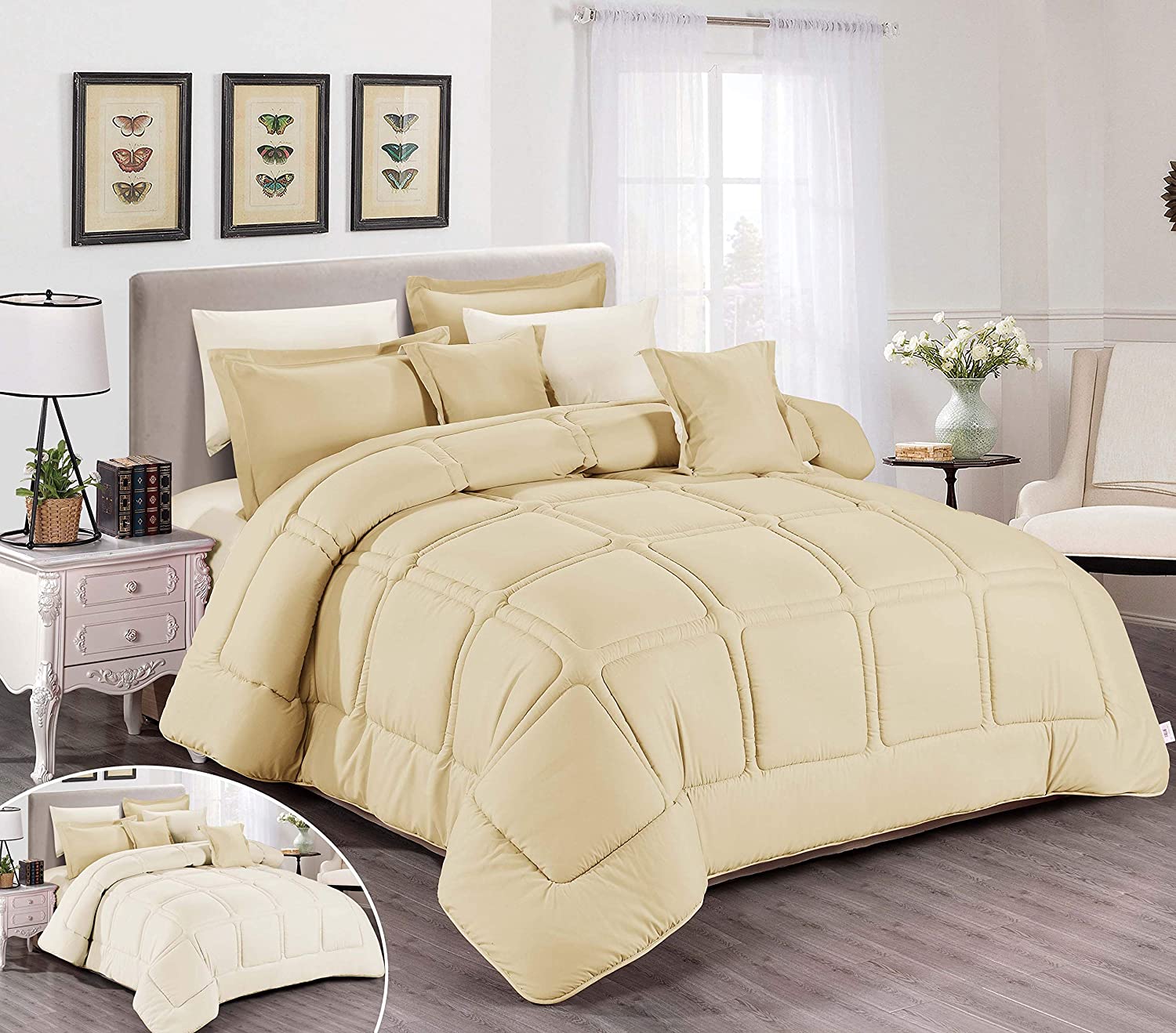 Stargold Solid Comforter 8 Pieces Set Soft Microfiber Beige 260x240cm