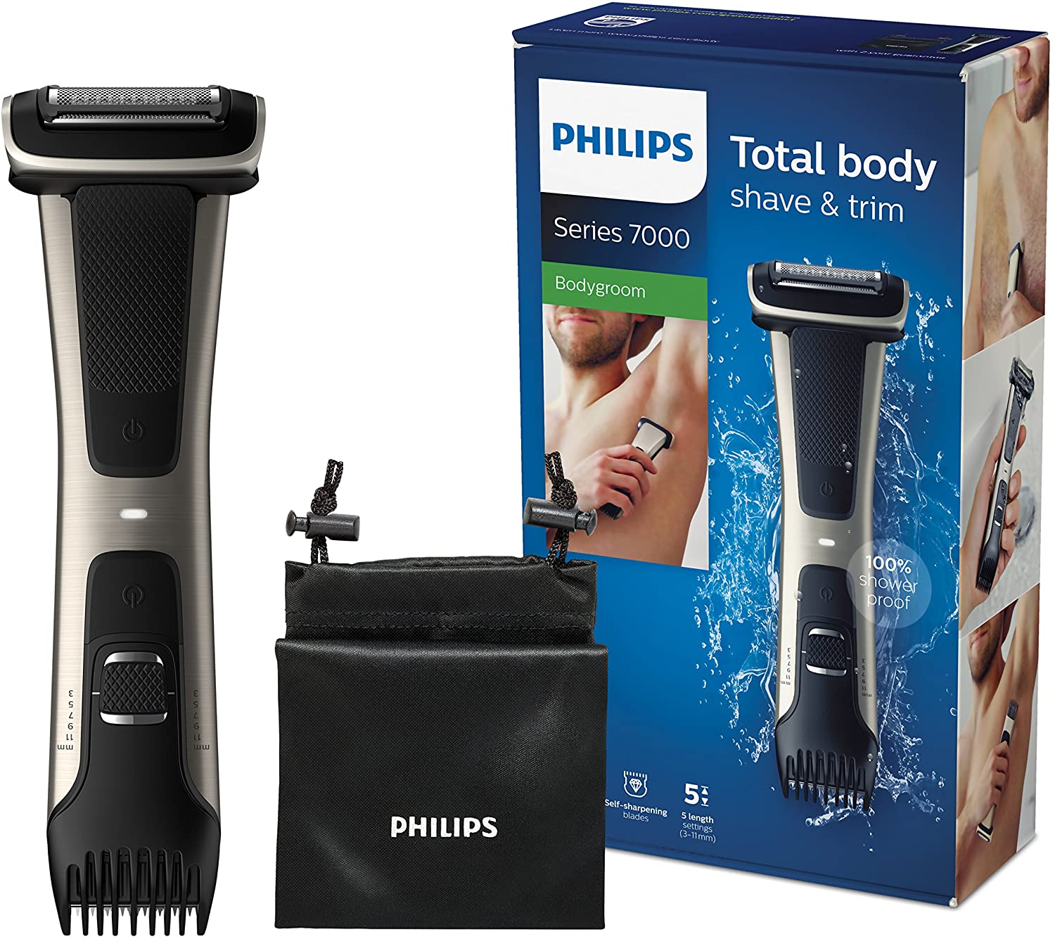 Philips BG7025/15 Bodygroom Series 7000 with Integrated Comb Attachment