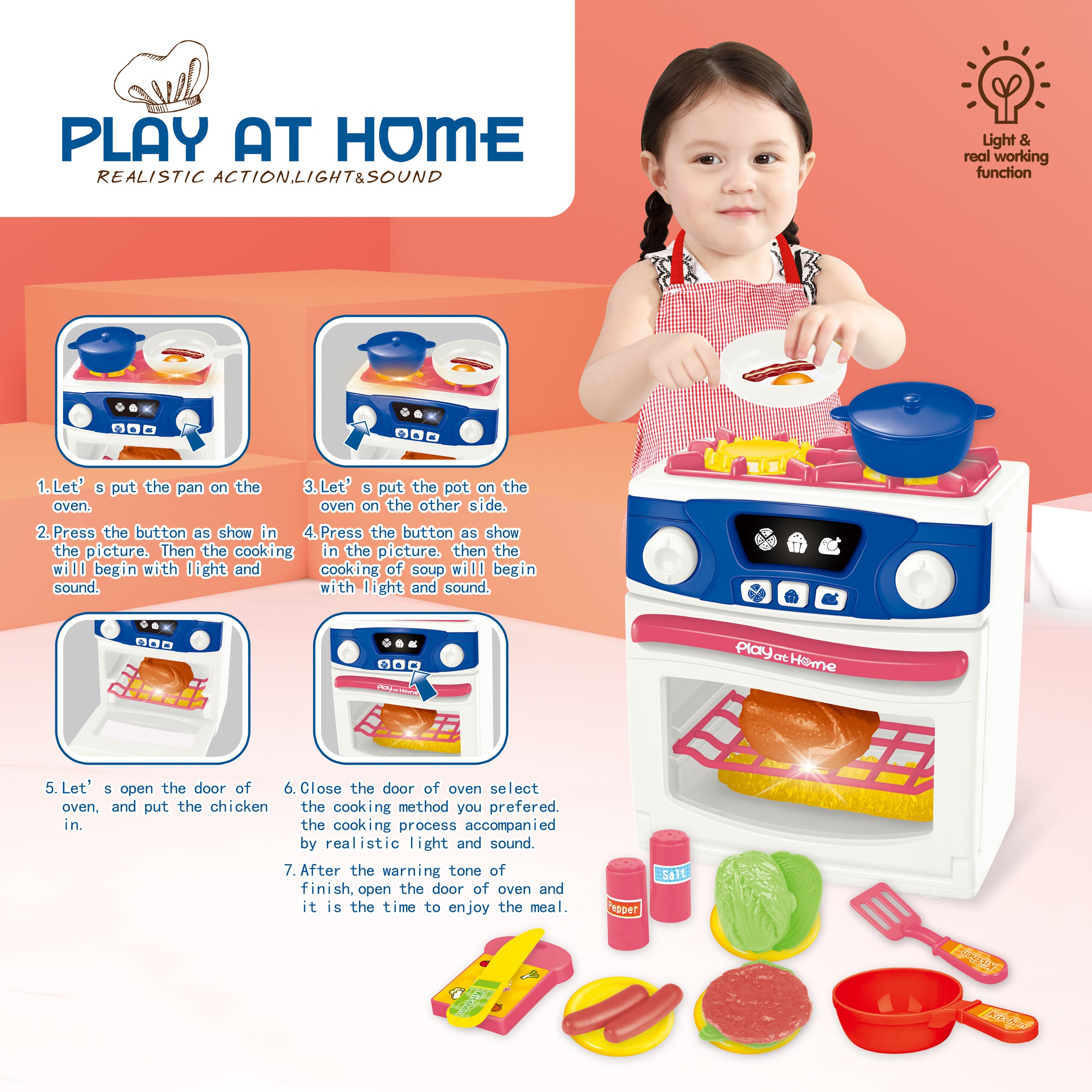 Play at Home Oven Toy With Light and On Function 3+