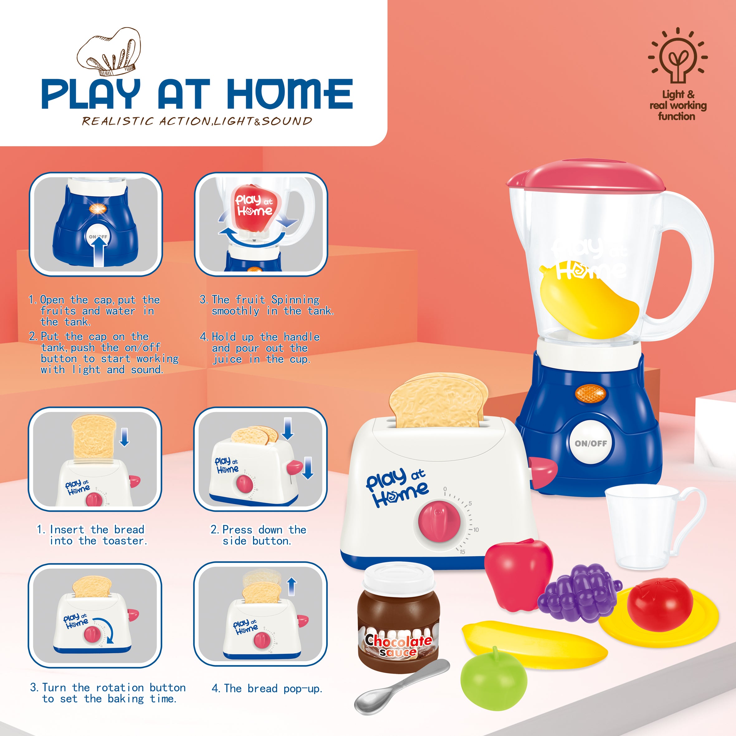 Play At Home Mixer & Toaster Kit With Accessories 3+