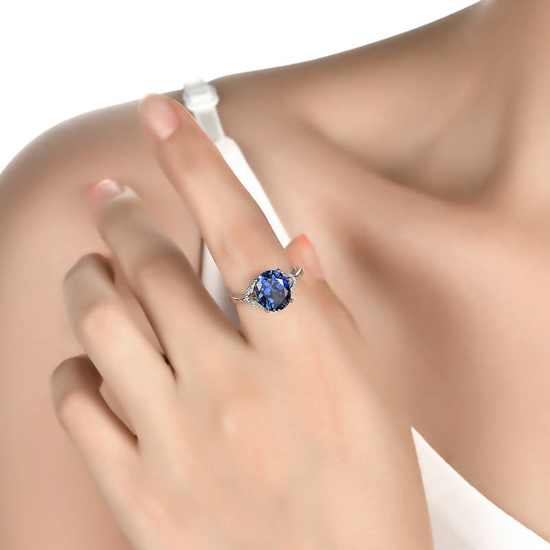925 Sterling Silver Ring with Lab Manufactured Blue Sapphire Stone