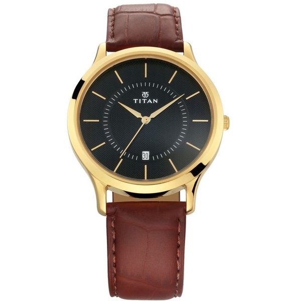 Titan Men Work Wear Analog Watch 1825YL01 | Leather Band | Water-Resistant | Quartz Movement | Classic Style | Fashionable | Durable | Affordable | Halabh.com