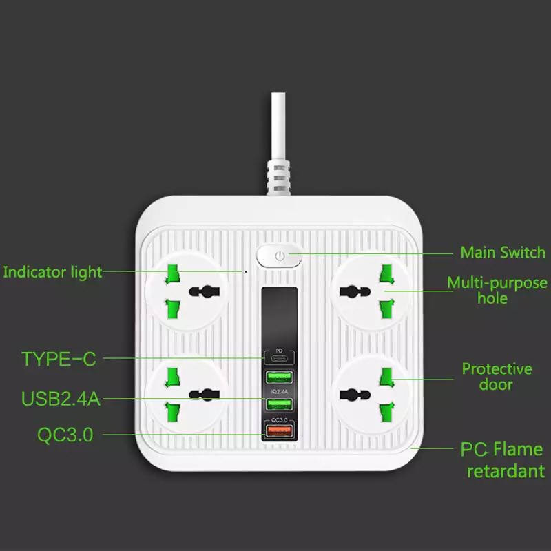 Smart Plug ON/OFF 16A Universal Outlets 3 USB Ports 2M Extension | Outlet | USB | Extension Cord | Electronics | Home Improvement | Technology | Convenience | Protection | Versatility | Halabh.com