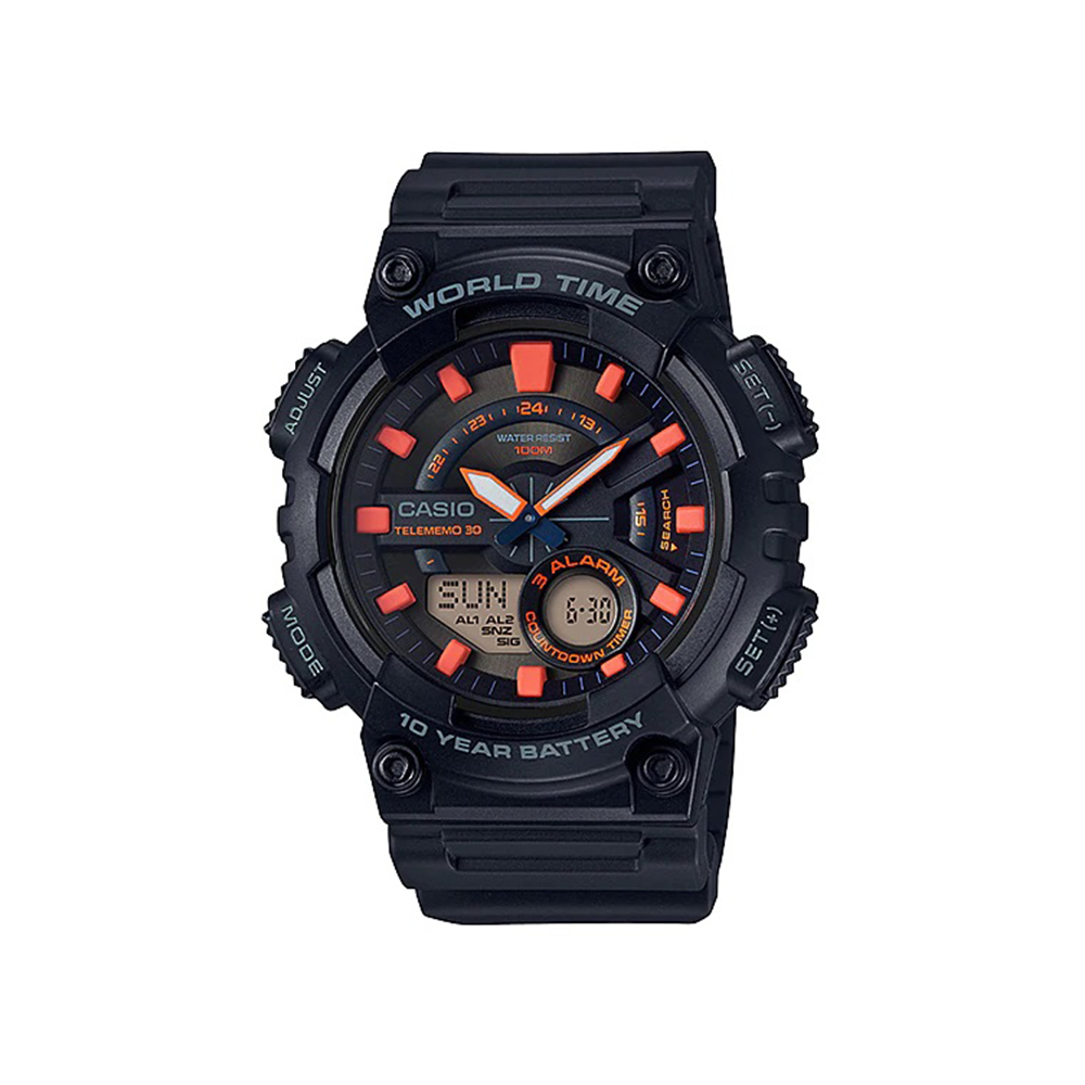 Casio Analog Digital Black Watch AEQ-110W-1A2VDF | Resin | Water-Resistant | Minimal | Quartz Movement | Lifestyle| Business | Scratch-resistant | Fashionable | Halabh.com