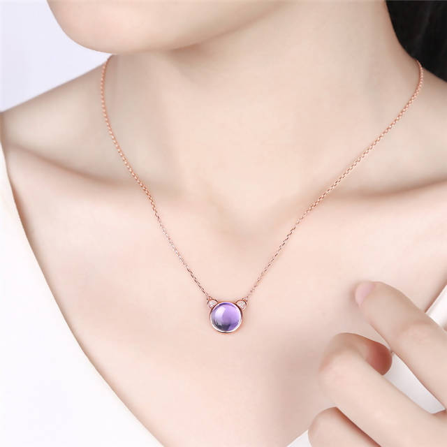 925 Sterling Silver Necklace with Amethyst/Topaz/Rose Quartz Stones