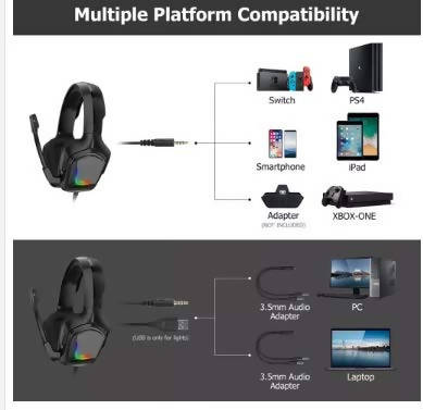 سماعة رأس للألعاب Onikuma K20 Camo Gray مع سماعات صوت محيطي PS4 مع ميكروفون تعمل مع جهاز Xbox One PC ، وأغطية للأذنين خفيفة الوزن وخفيفة الوزن للتحكم في مستوى الصوت