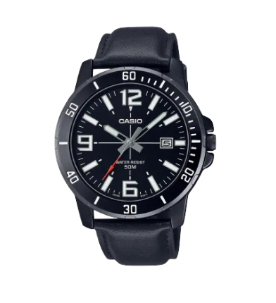Casio Men's Watch - MTP-VD01BL-1BVU | Leather Band | Water-Resistant | Quartz Movement | Classic Style | Fashionable | Durable | Affordable | Halabh