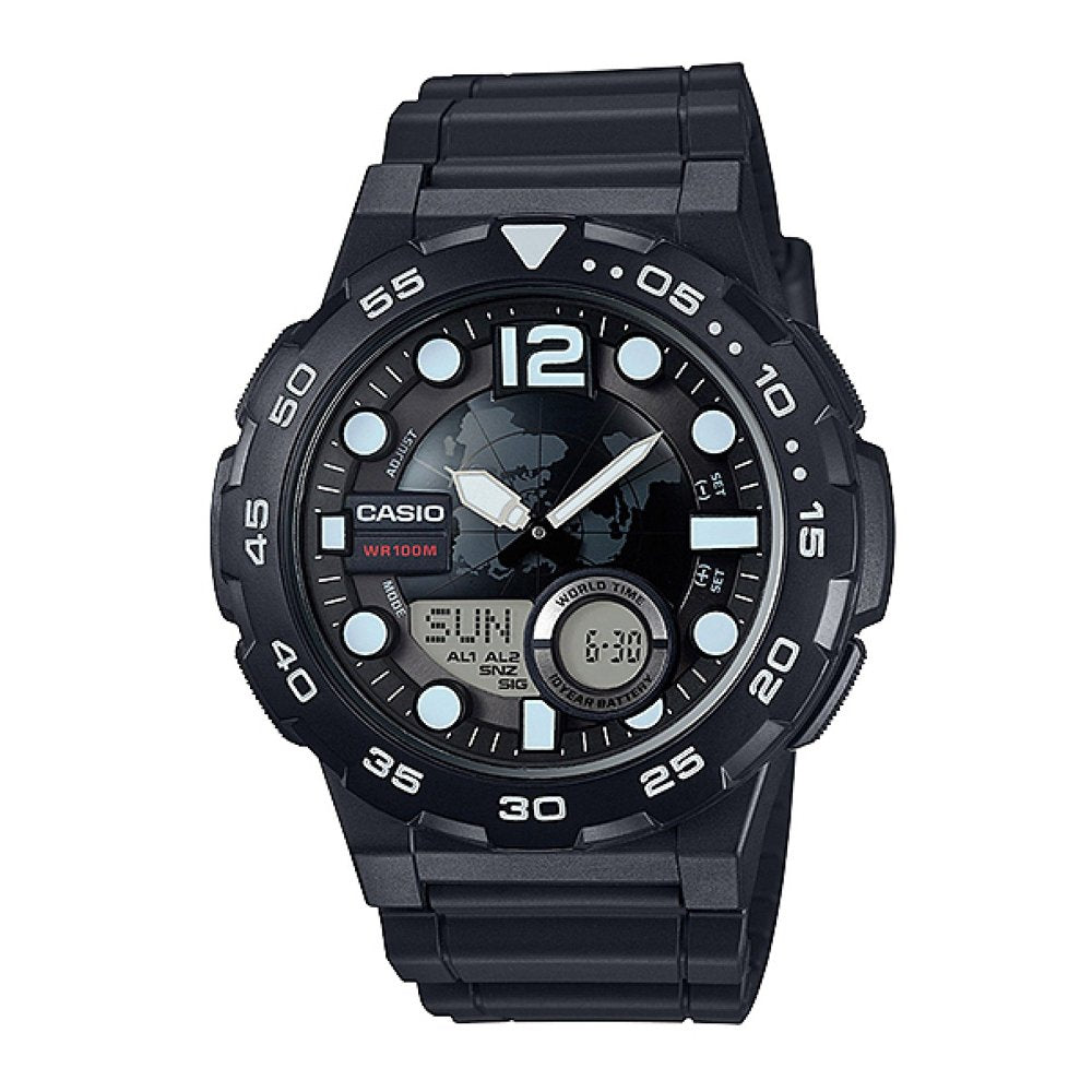 Casio Black Analog Watch AEQ-100W-1AVDF | Resin | Water-Resistant | Minimal | Quartz Movement | Lifestyle| Business | Scratch-resistant | Fashionable | Halabh.com