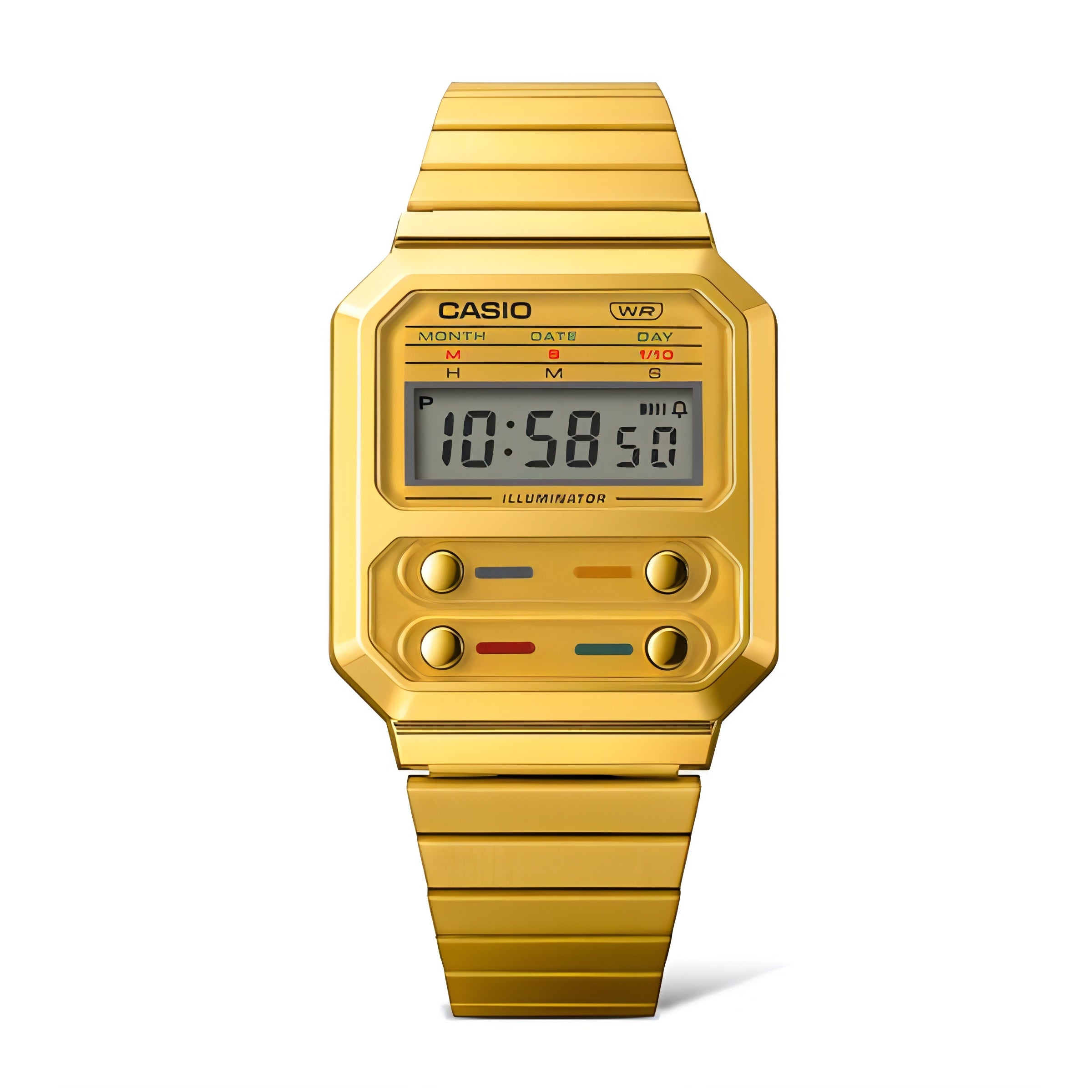 Casio Digital Gold Watch A100WEG-9ADF | Stainless Steel | Mesh Strap | Water-Resistant | Minimal | Quartz Movement | Lifestyle | Business | Scratch-resistant | Fashionable | Halabh.com