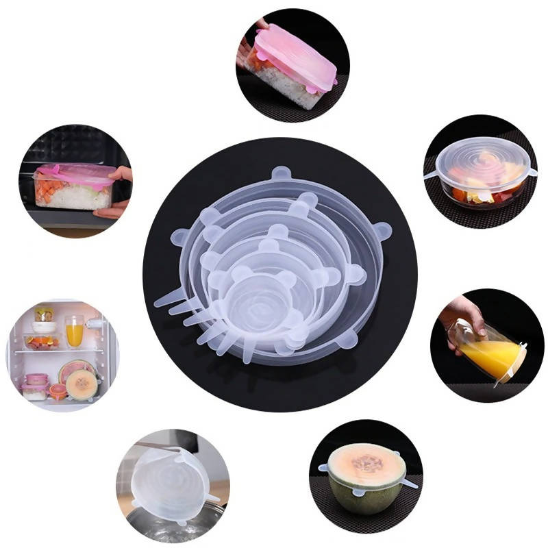 6 Pcs Food Silicone Lids Cover Cap Universal Insta Silicone Reusable Stretch Lids For Cookware Bowl Mug Pot Cup Accessories