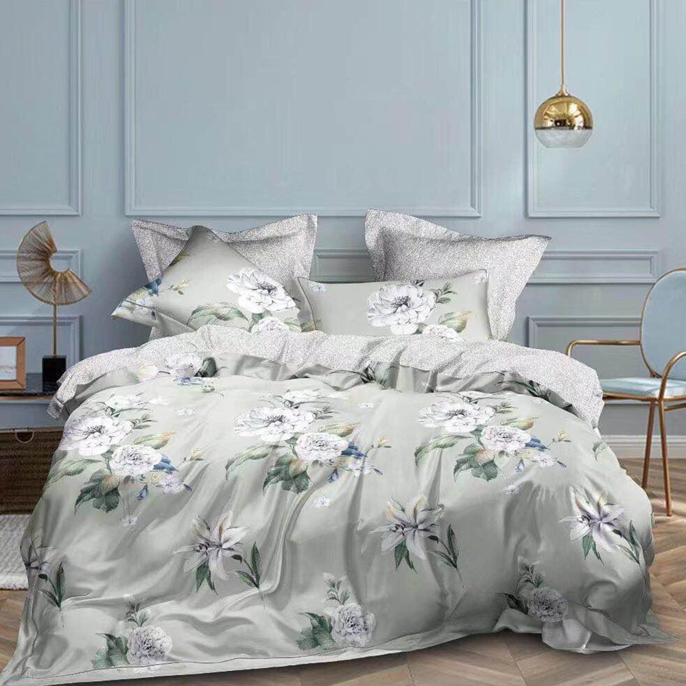 Elegant Flowers Light Luxury Design King Size Bedsheet Pillowcase Cotton Fabric Duvet Cover Sets