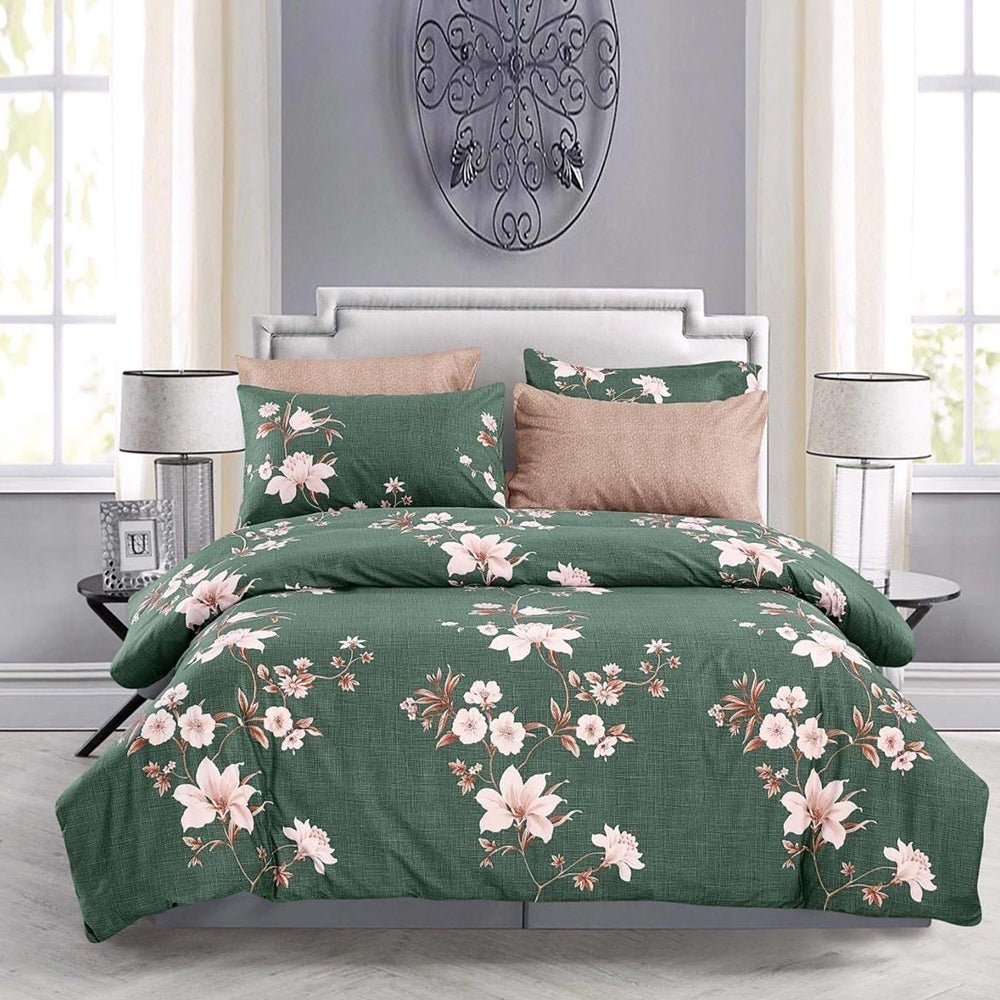 Nature's Secret Green Flowers Design King Size Bedsheet Pillowcase Cotton Fabric Duvet Cover Sets