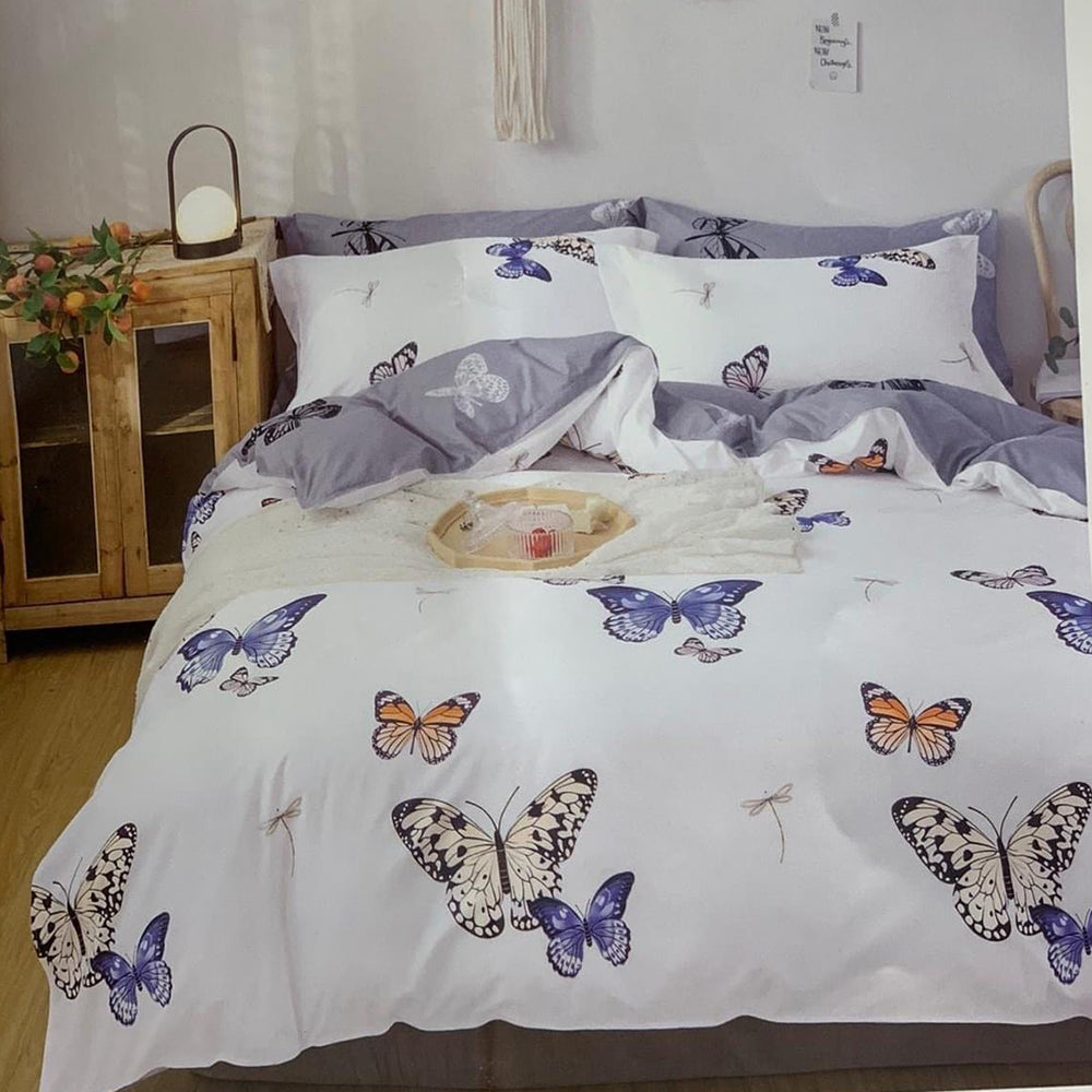 Nature's Secret Butterflies Flowers Luxury Design King Size Bedsheet Pillowcase Cotton Fabric Duvet Cover Sets