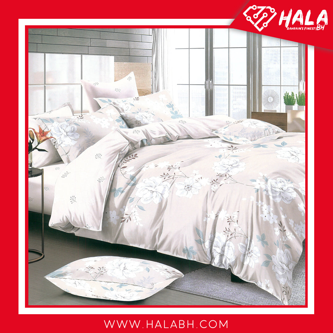 White Floral Calm Nature Gray Design King Size Bedsheet Pillowcase Cotton Fabric Duvet Cover Sets