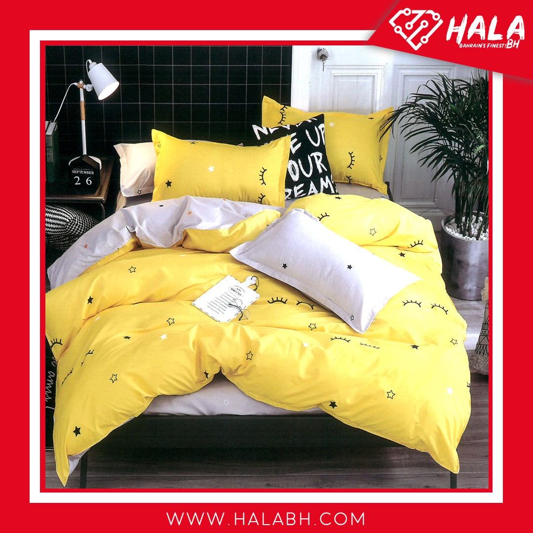 Dream Yellow Design Single Size Bedsheet Pillowcase Cotton Fabric Duvet Cover Sets