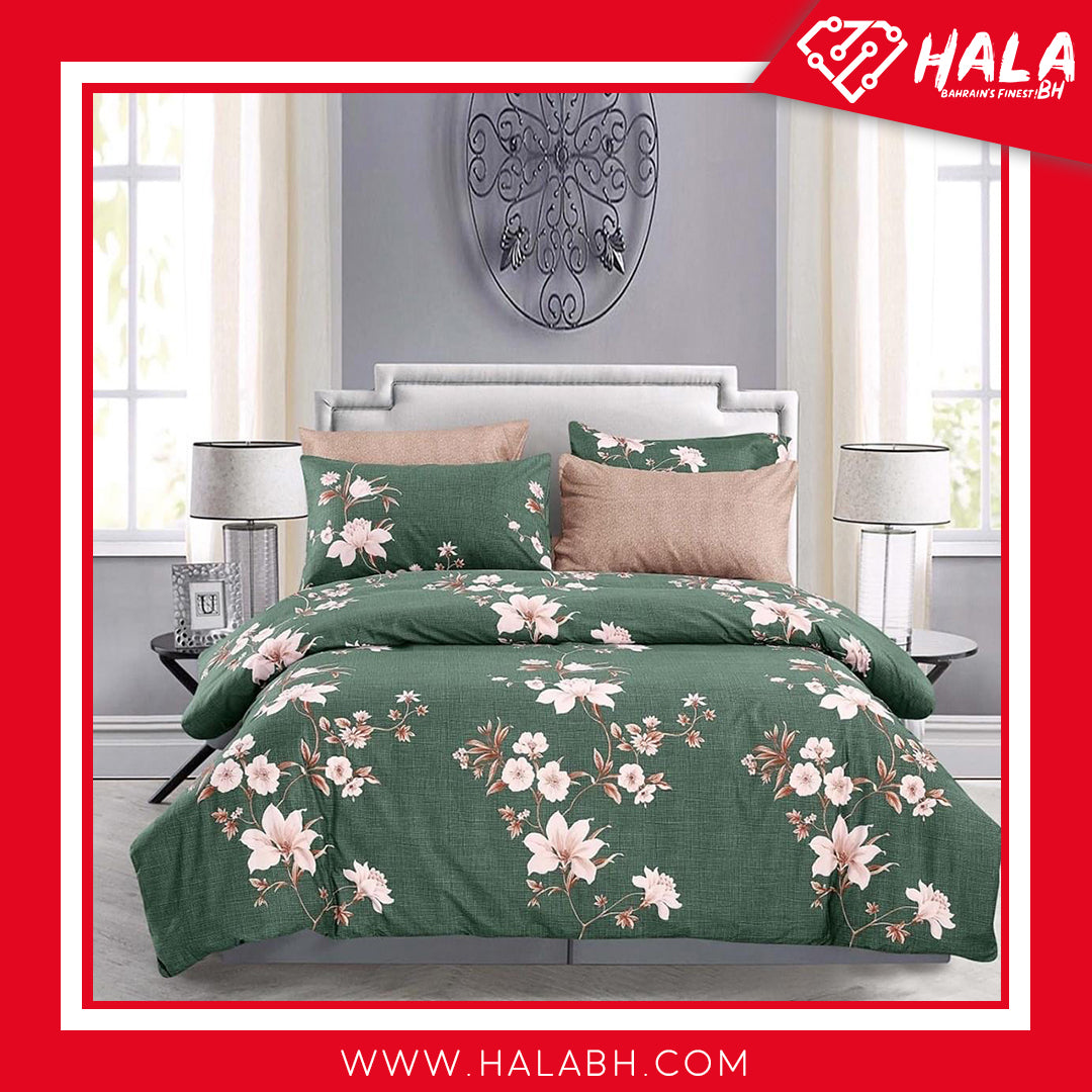 Nature's Secret Green Flowers Design King Size Bedsheet Pillowcase Cotton Fabric Duvet Cover Sets