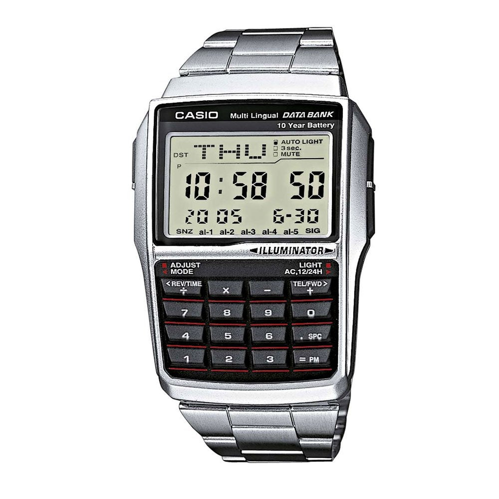 Casio Mens Digital Calculator Watch DBC-32D-1ADF | Stainless Steel | Mesh Strap | Water-Resistant | Minimal | Quartz Movement | Lifestyle | Business | Scratch-resistant | Fashionable | Halabh.com