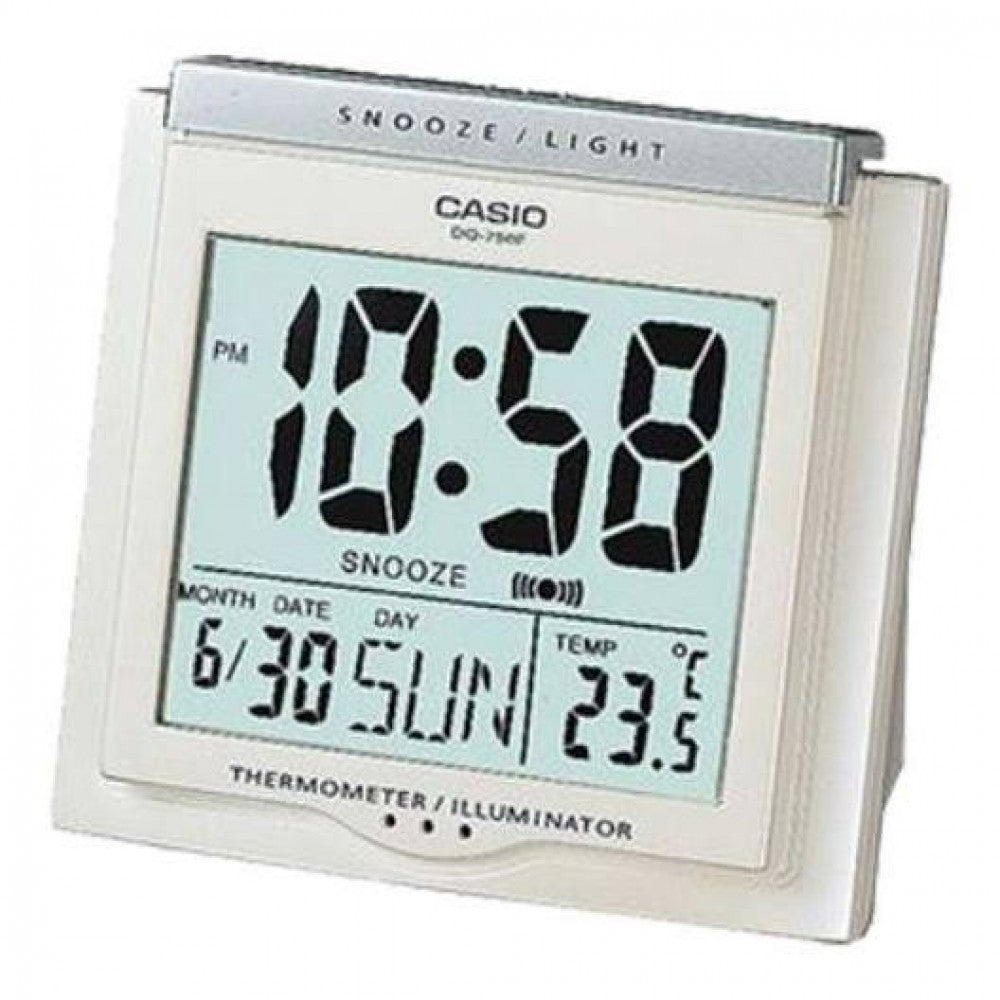 Casio Digital Alarm Clock DQ-750F-7DF | Thermometer | Reliable Timekeeping | Travel | Wake Up Routine | Snooze Function | Battery Operated | Portable | White Face | Halabh.com