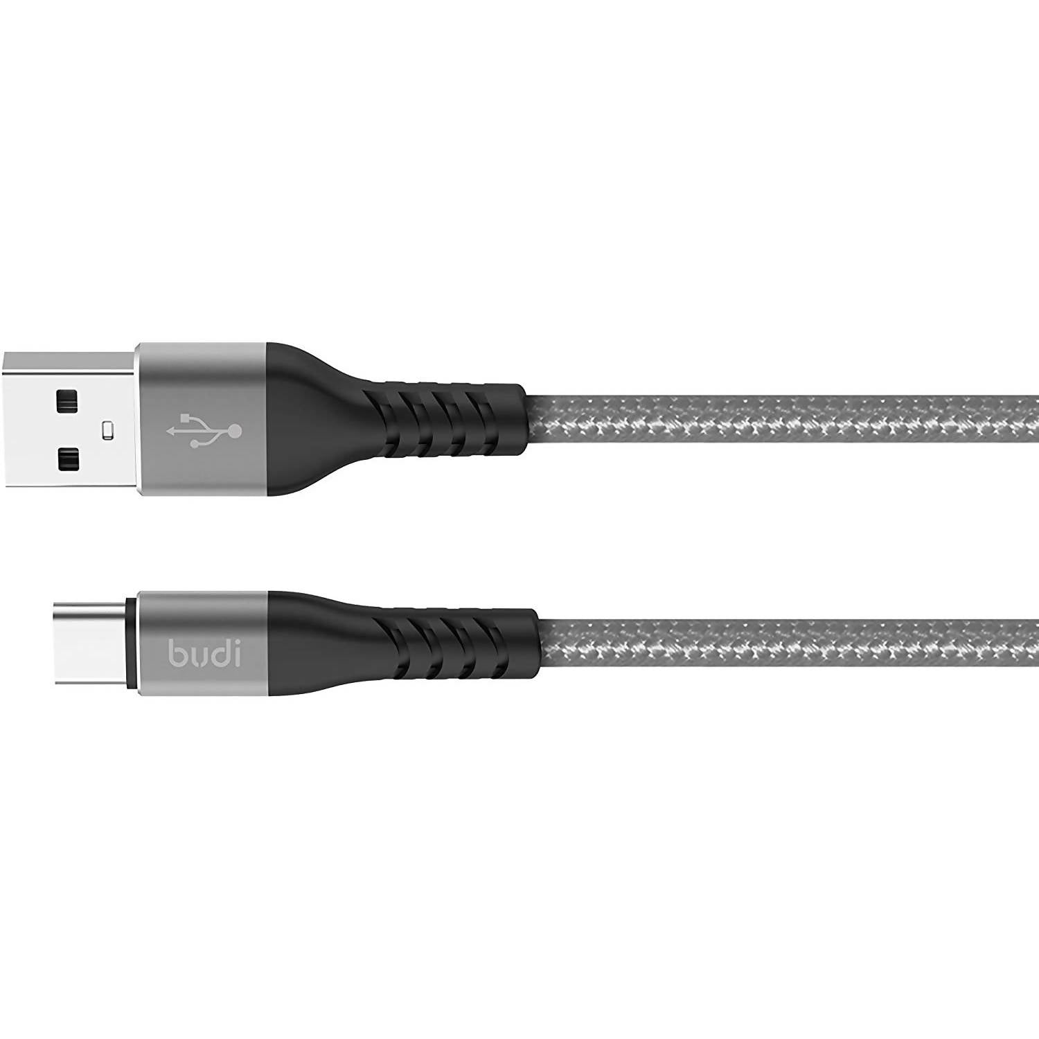 Budi Type C Cable 2m 6.6ft Braided Cable PD Fast Charge Cable Grey