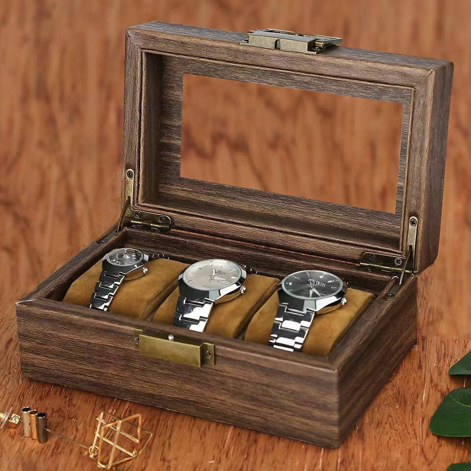 Wooden Watch Organizer Box For 3 Pieces WWB-01 | watch storage | box | jewelry box | timepiece storage | luxury accessories | organizational products | elegant design | secure lock | Halabh.com