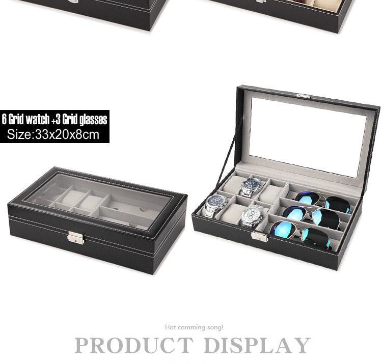 PU Leather 6+3 Grids Storage Watch 3321223415 | watch storage | box | jewelry box | timepiece storage | luxury accessories | organizational products | elegant design | secure lock | Halabh.com