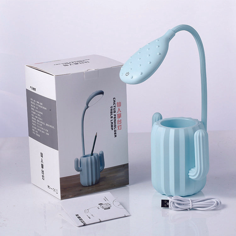 Cactus Pen Holder Table Lamp LED Desktop Eye Protecting Lamp Rechargeable Reading Light Bedside Night Light Desk Light