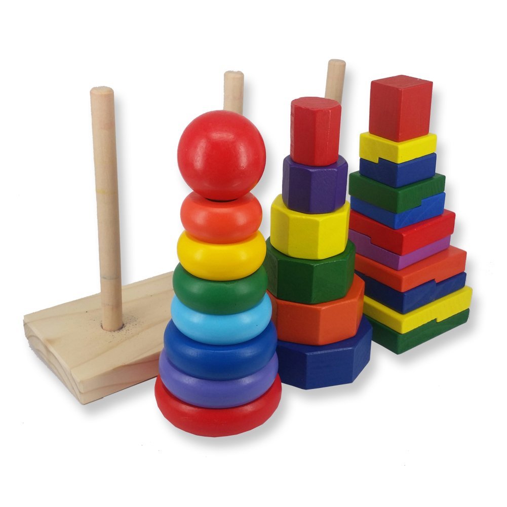 Wooden Baby Toys Geometric Stacker Building Blocks Shape Sorting Puzzle Small Gift Kids Learning Mainan Bayi Kanak