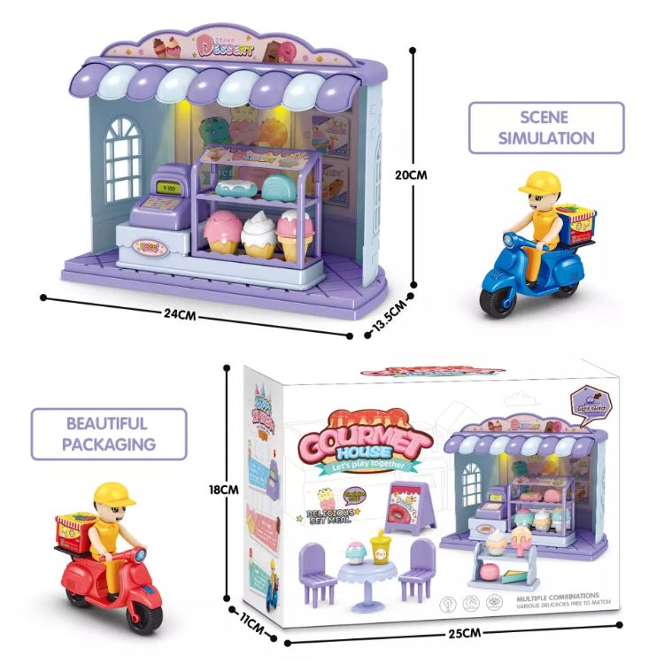Simulation Desert Store Dining Sets Take-out Motorcycle Cashier Services Early Educational Toys for Kids